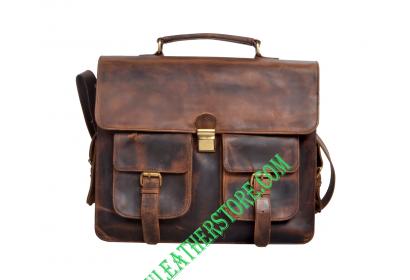 Men's Vintage Genuine Crazy Horse Leather Messenger Bags Shoulder Bag 